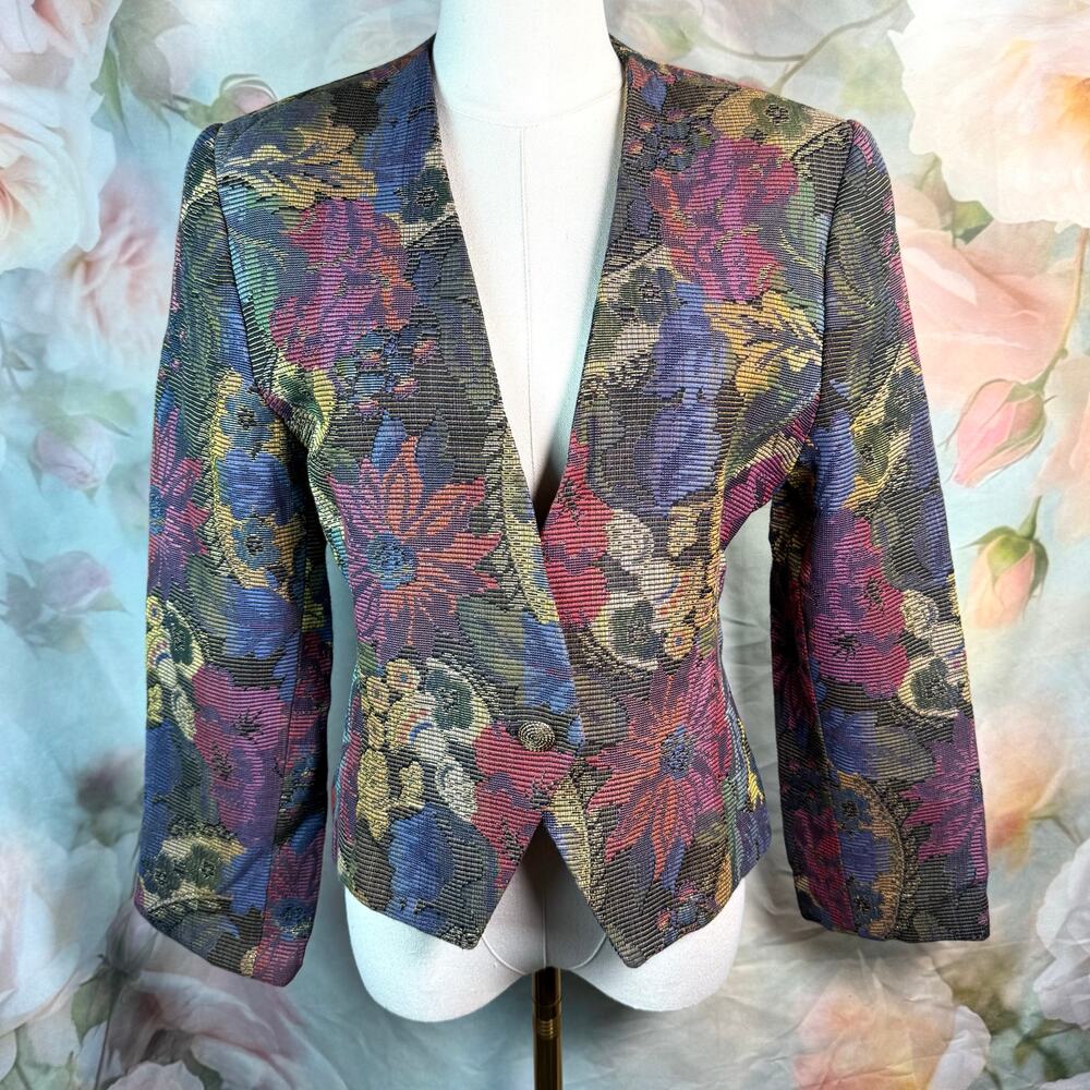Vintage Ann Taylor Tapestry Floral Button Front Blazer Jacket